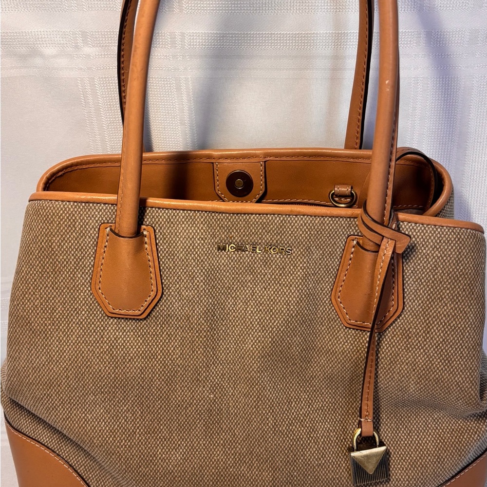 Michael Kors Mercer Gallery Medium Tan Canvas & Leather Tote